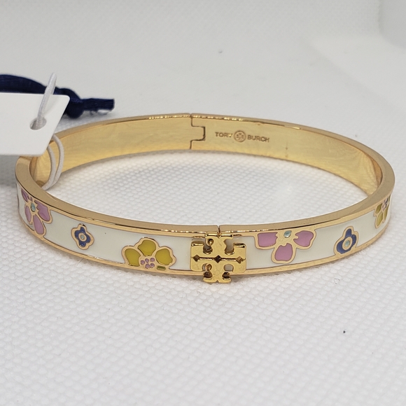 Tory Burch Enamel Gold and Multicolor Floral Bracelet 19cm - Picture 1 of 5